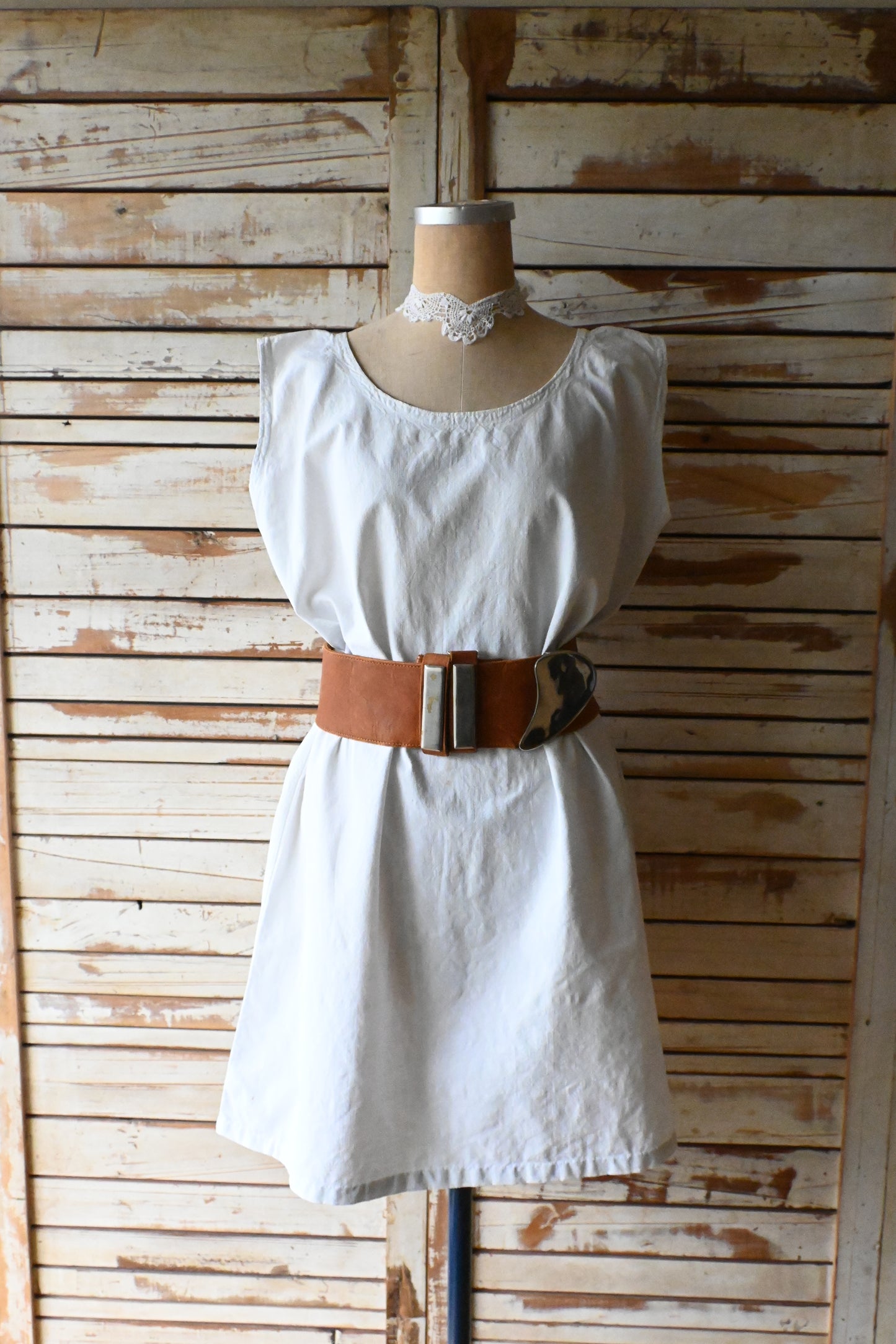 Frence vintage linen dress/IVORY