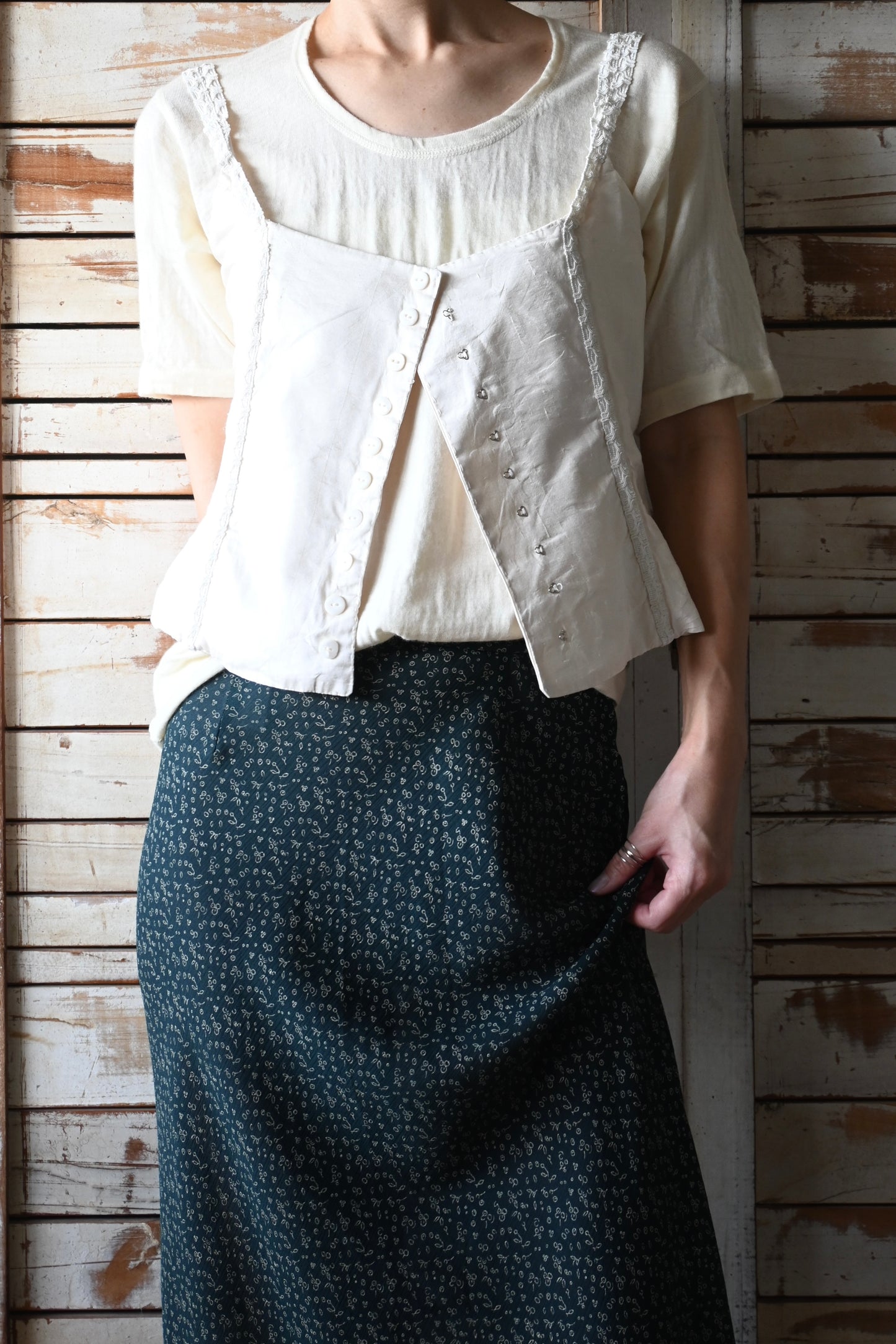 80's-90's Flower pattern skirt/GREEN