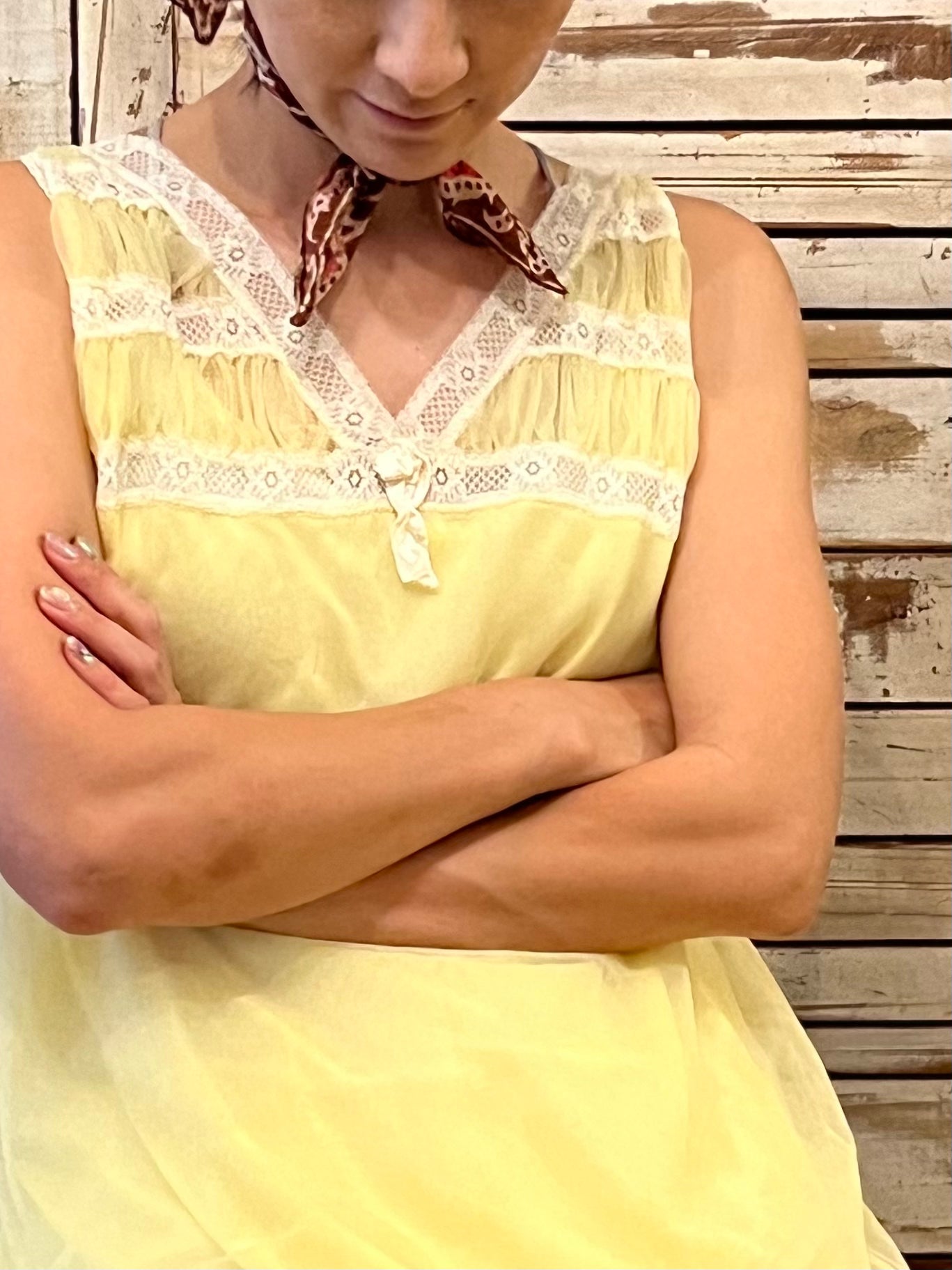 Sleeveless sheer nighty dress/Yellow