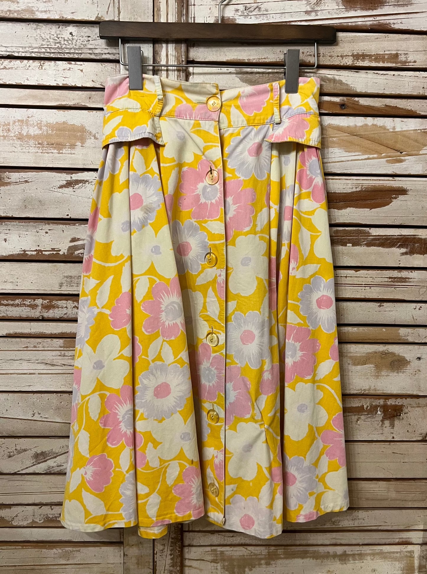 Retro flower print skirt/YELLOW