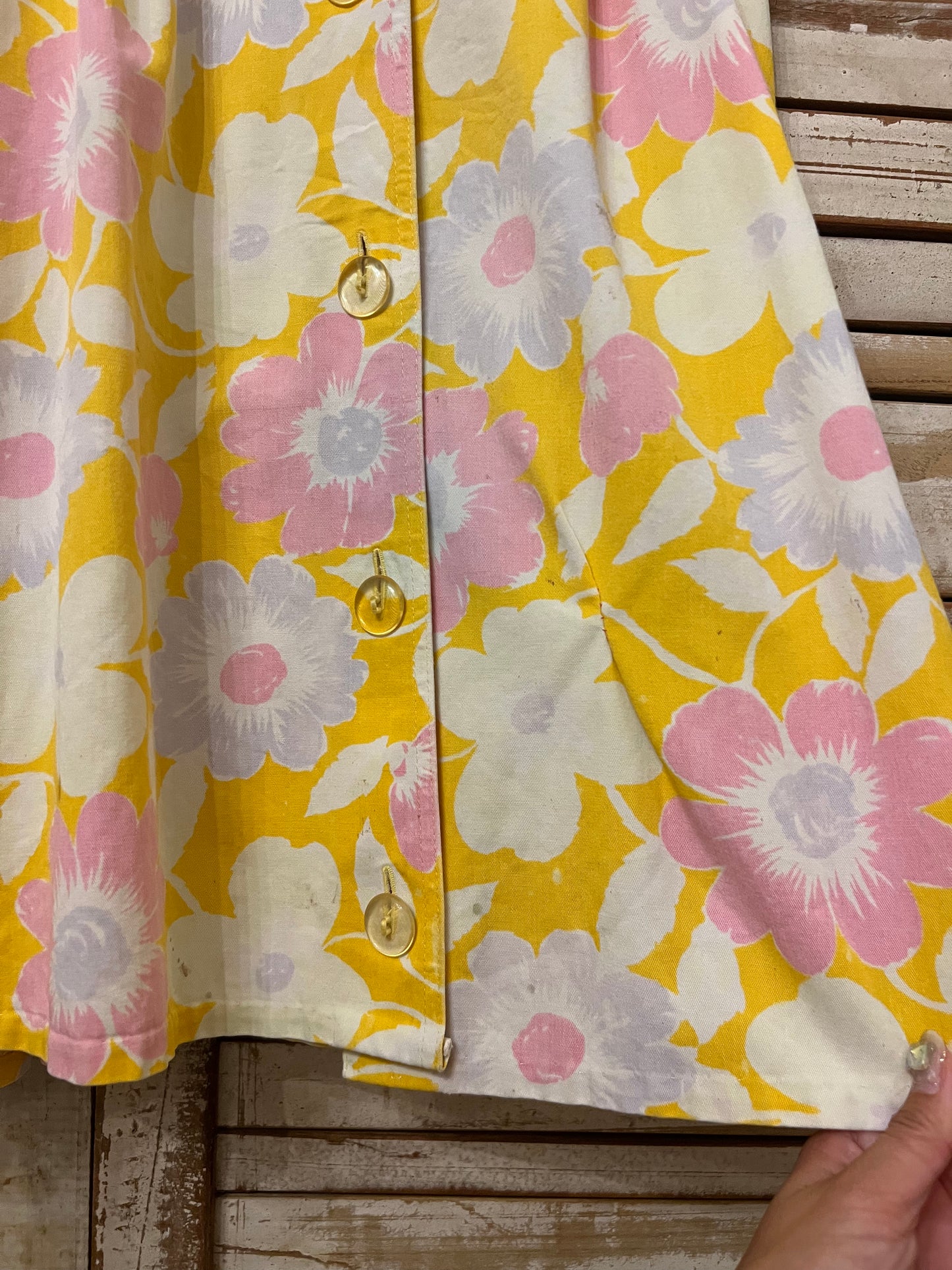 Retro flower print skirt/YELLOW