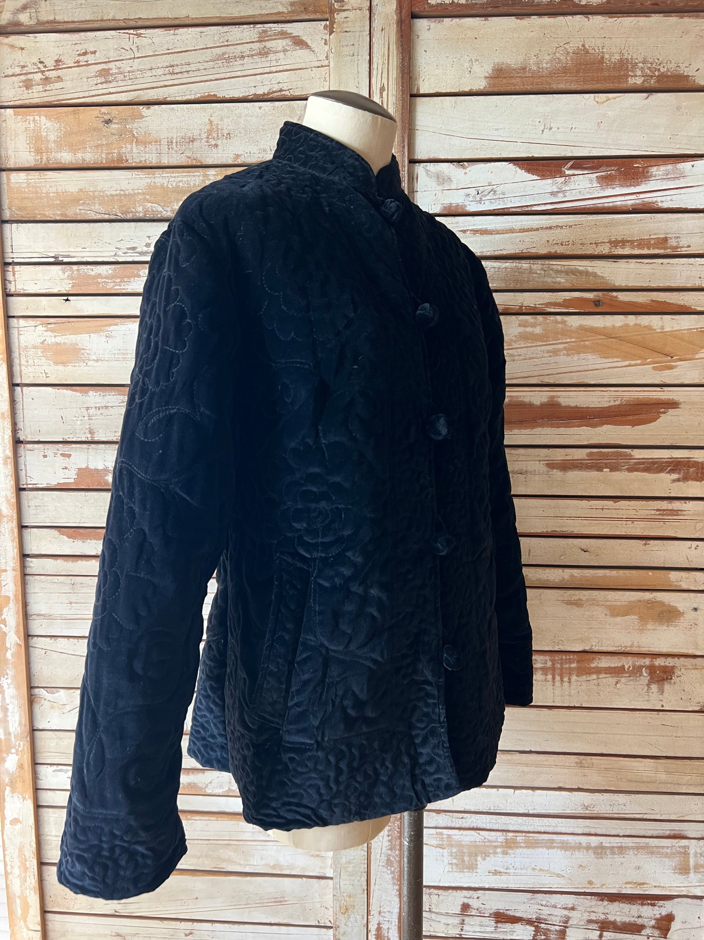 Velours embroidered china jacket/BLACK