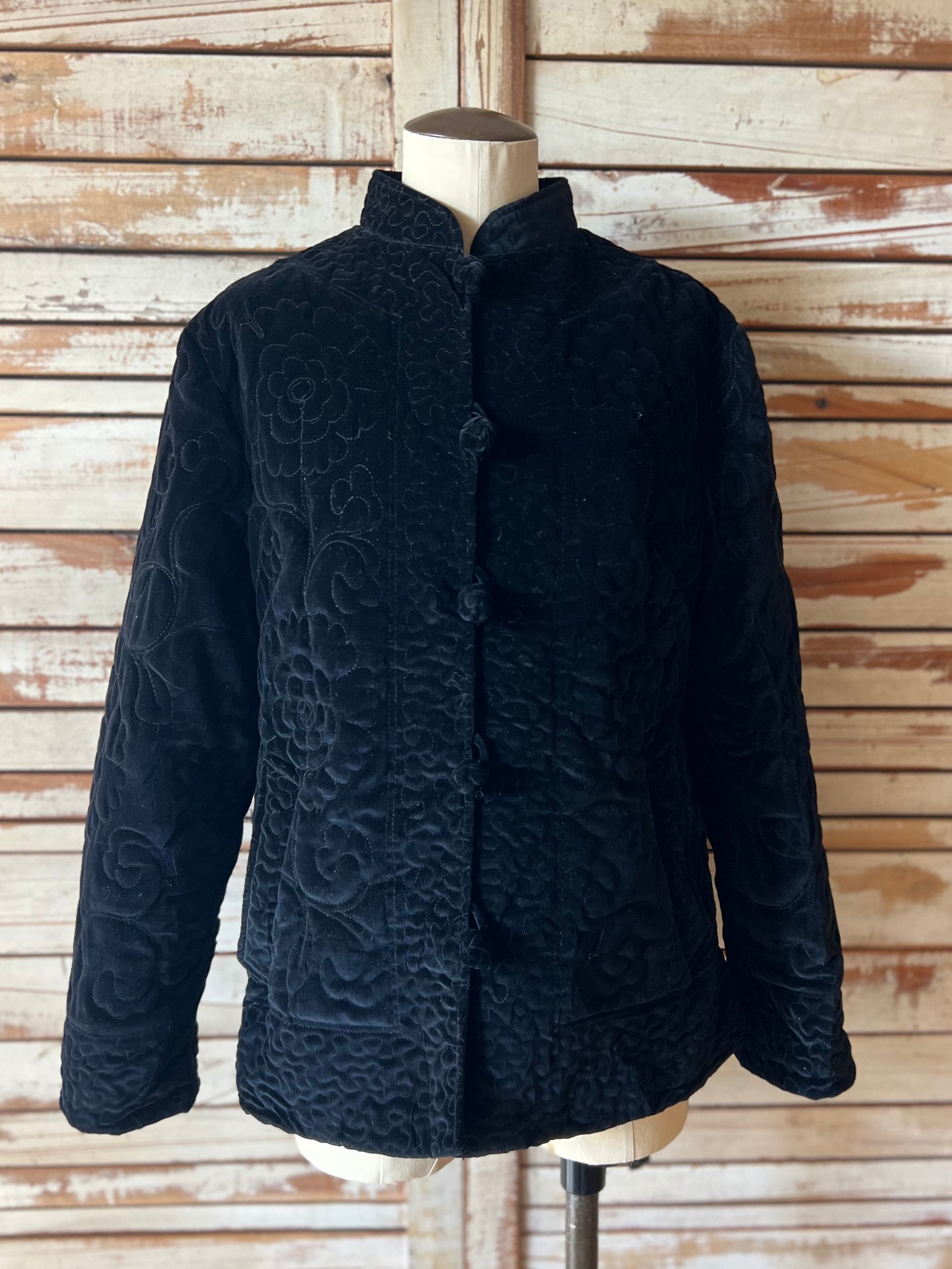 Velours embroidered china jacket/BLACK