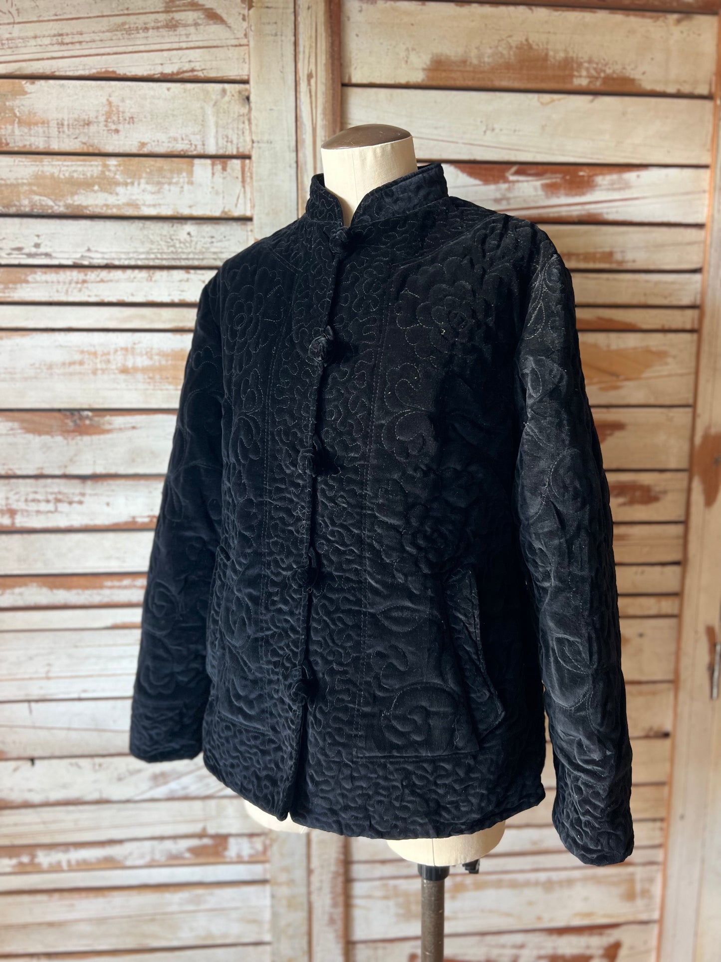 Velours embroidered china jacket/BLACK