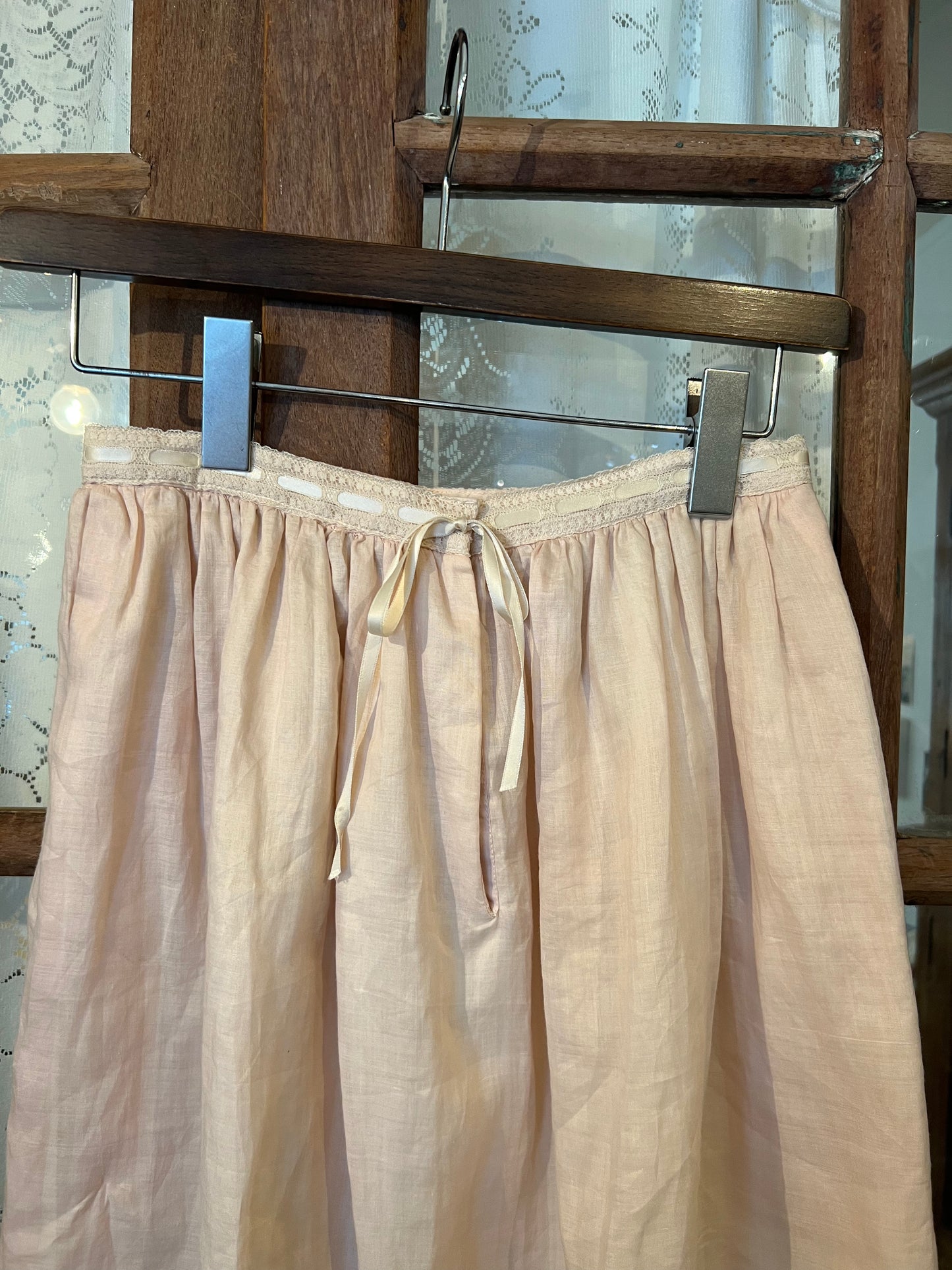 RALPH LAUREN '70s Lace trimmed linen skirt/B.Pink