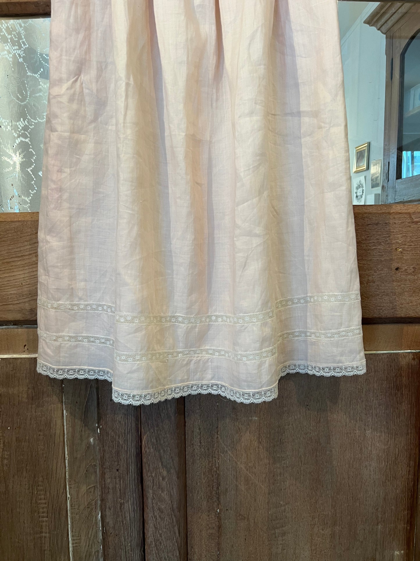 RALPH LAUREN '70s Lace trimmed linen skirt/B.Pink