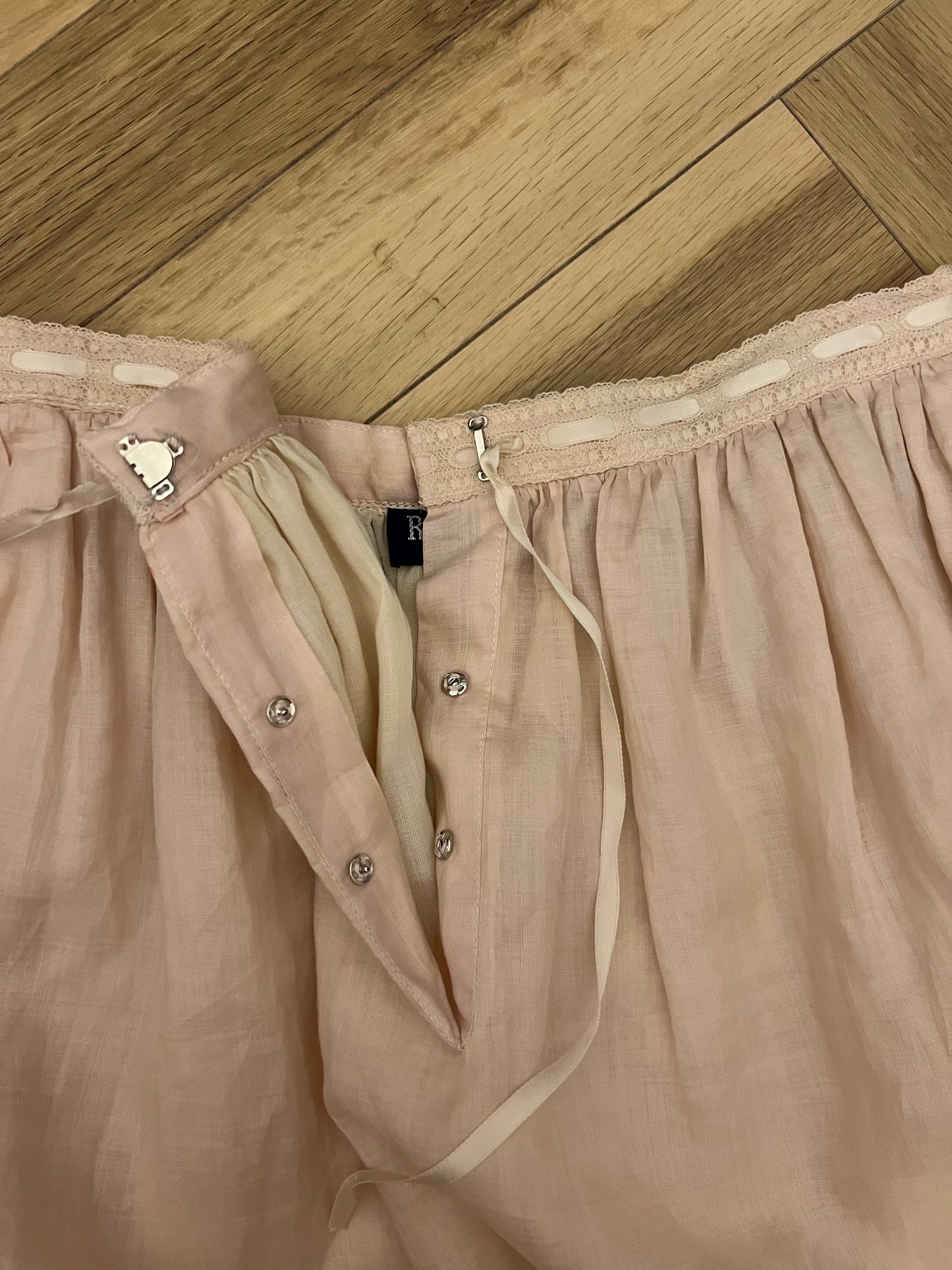 RALPH LAUREN '70s Lace trimmed linen skirt/B.Pink